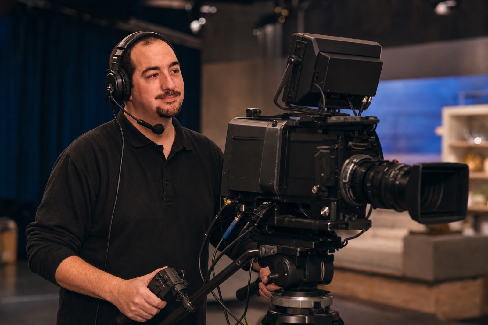 Kevin Gandy operating a studio camera